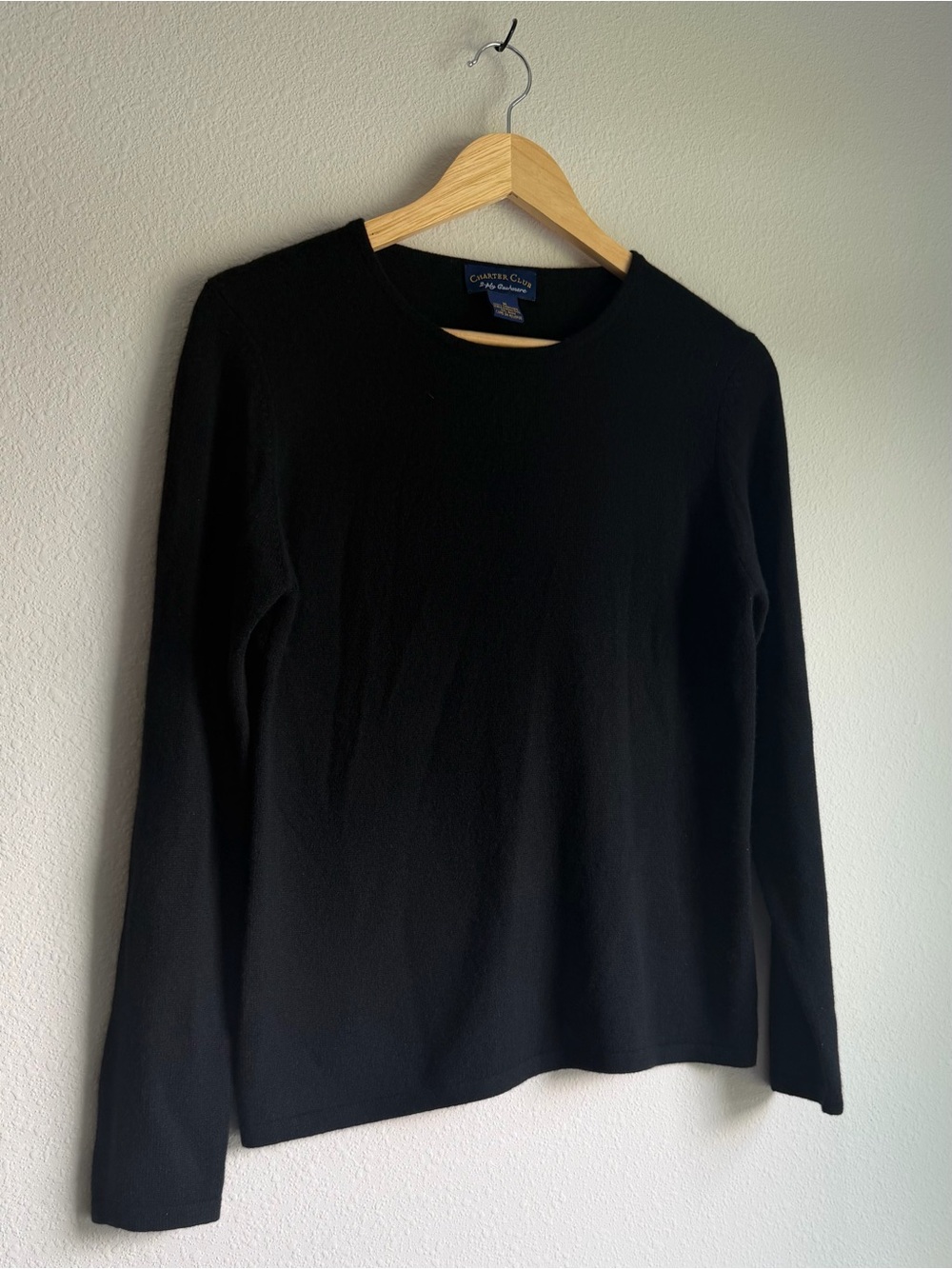 Charter Club 100% 2-Ply Cashmere Black Crewneck Sweater - Picture 2 of 3